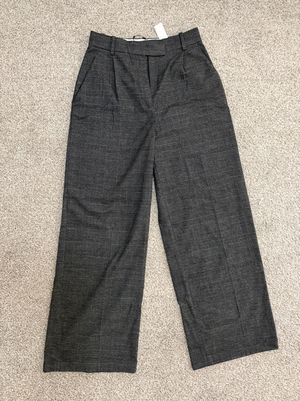 Zara Wide Leg Plaid Trousers in Charcoal